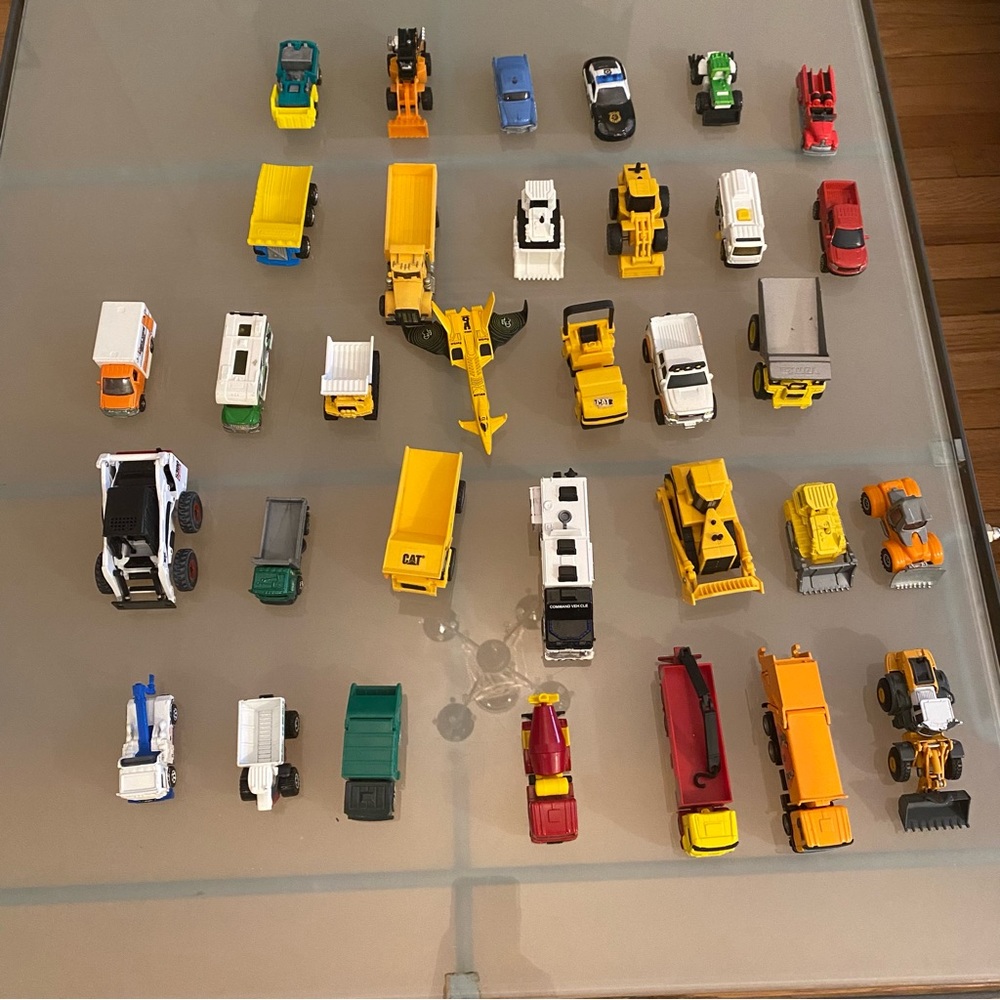 Lot of 33 Toy Construction Vehicles and Transportation Cars